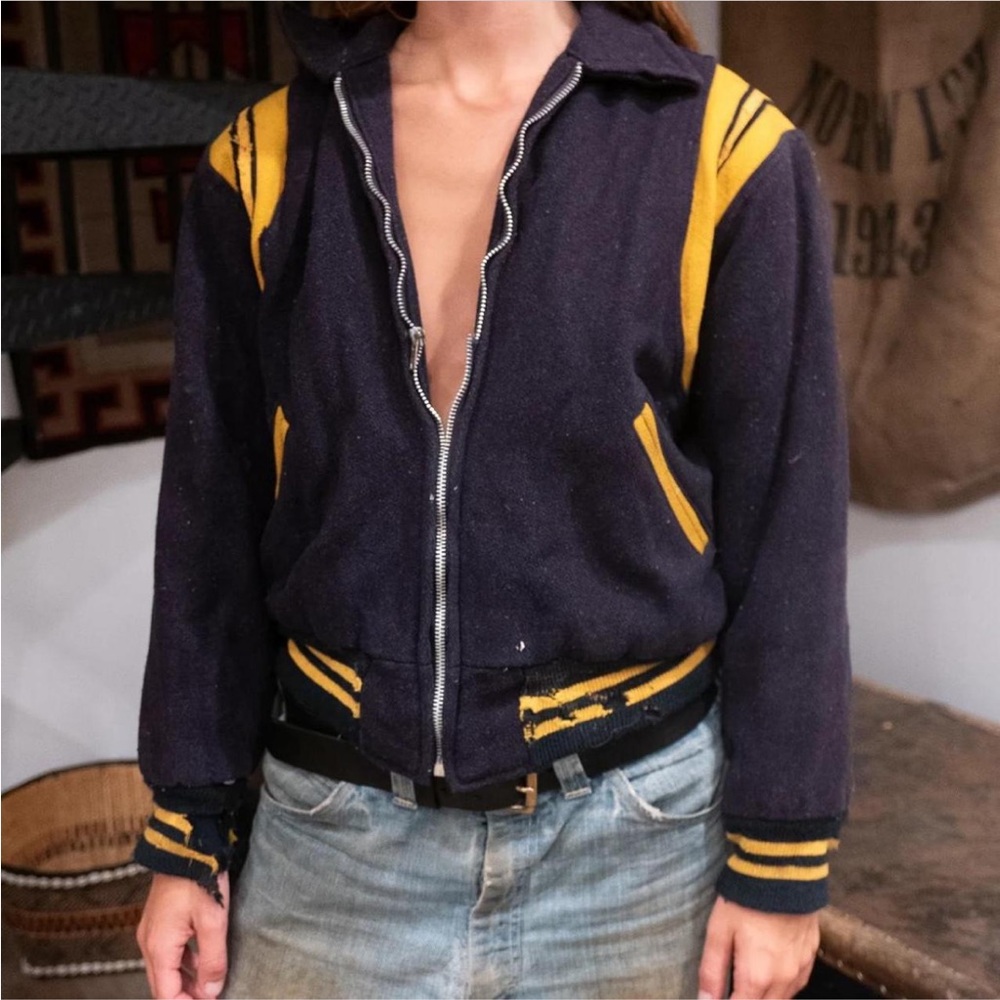 Vintage 1960s Navy and Yellow letterman